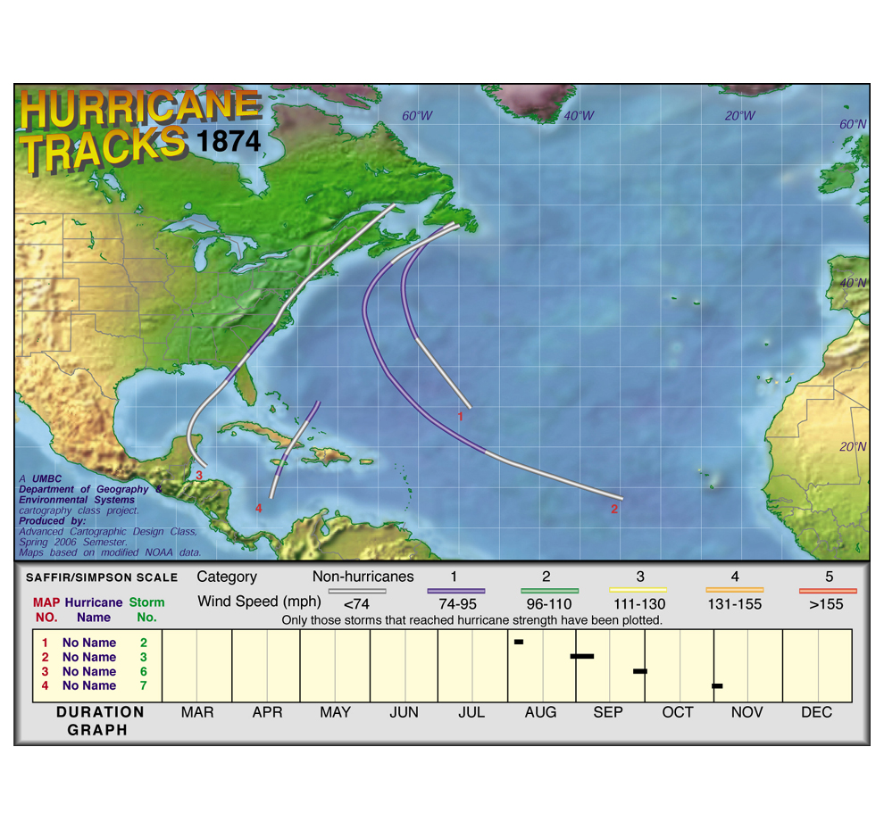 1874 Hurricane Tracks