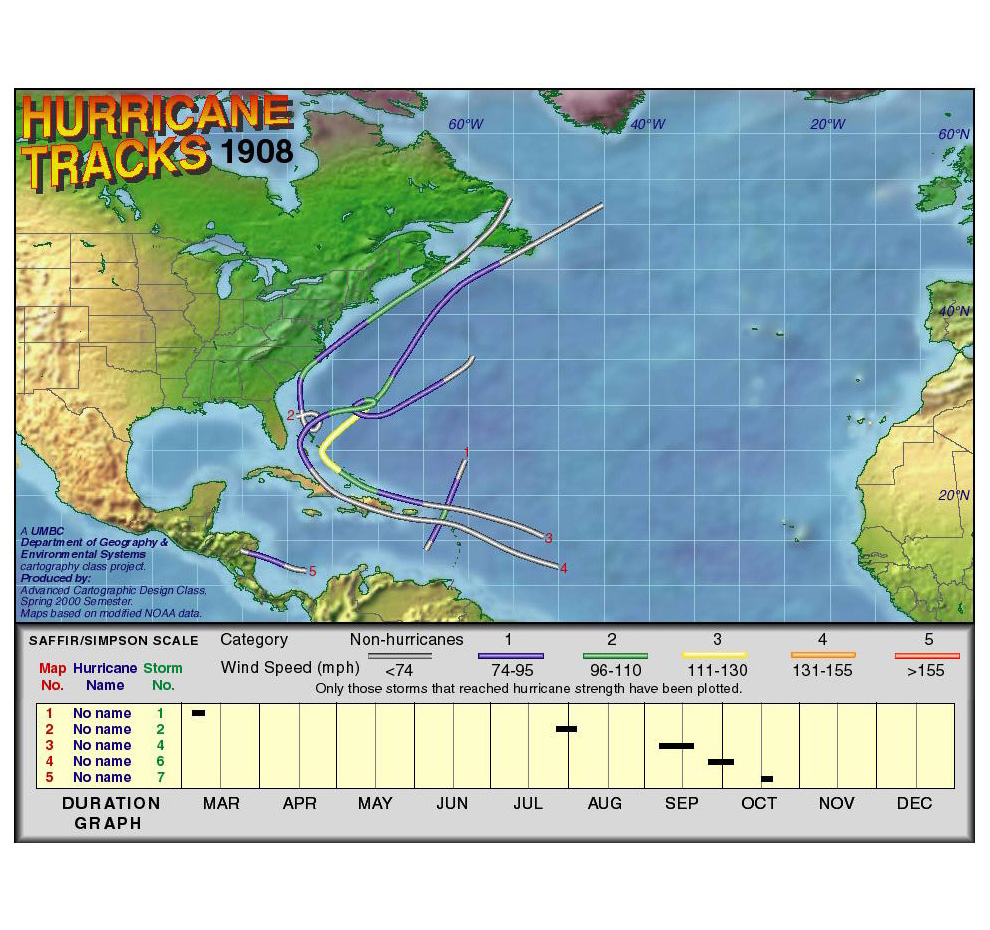 1908 Hurricane Tracks