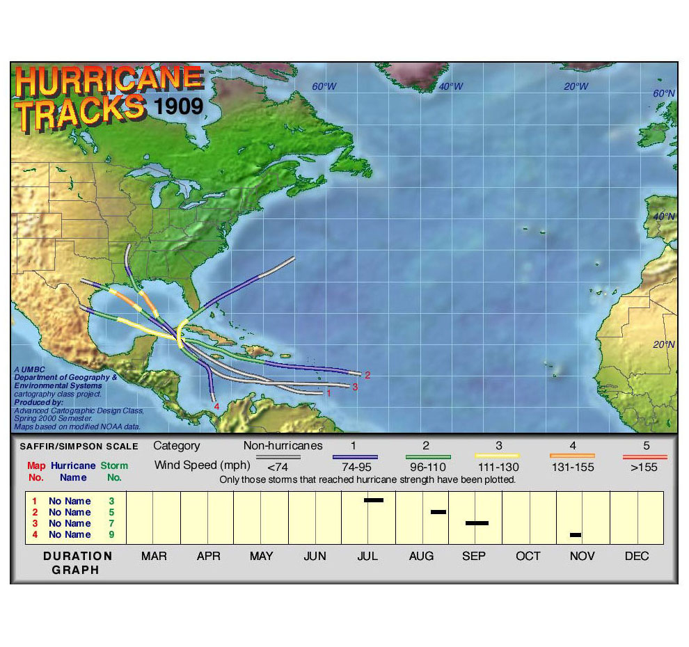 1909 Hurricane Tracks