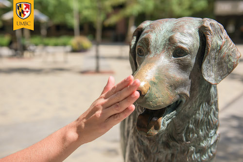 Hand rubbing the nose of True Grit statue.